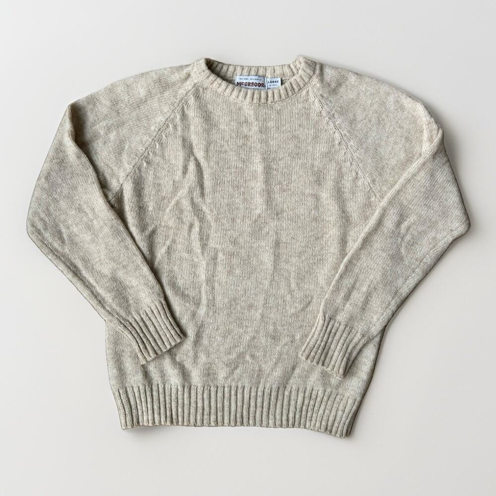 Vtg McGregor Wool Crewneck Sweater Women’s Large Oatmeal Beige Grandpa 90's